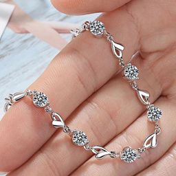 Shining Diva Fashion Silver-Plated Crystals Studded Charm Bracelet image 5