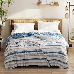 KOPA Grey & Blue Striped Microfiber AC Room 120 GSM Double Bed Comforter-15