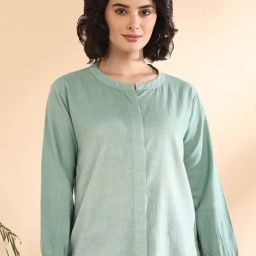 Maaesa Green Cotton Solid Shirt-image-37