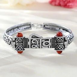 VOJ Silver Plated Shiv Kada Bracelet for Men-image-22