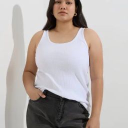 Gia by Westside White Ribbed Cotton-Blend Tank Top-26