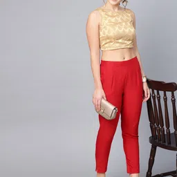 Juniper Women Red Smart Slim Fit Solid Cigarette Trousers-image-41