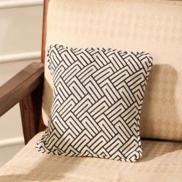 Fabindia Standalone White & Black Cotton Woven Cushion Cover-image-35