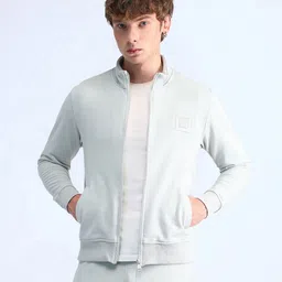 Flying Machine Men High Neck Regular Fit Front-Open Sweatshirt-12