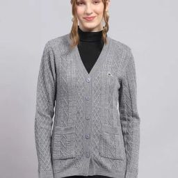 Monte Carlo Grey Regular Fit Self Pattern Cardigan-4