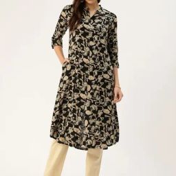 Amukti Black Rayon Printed Three-Quarter Sleeves Kurta-image-98