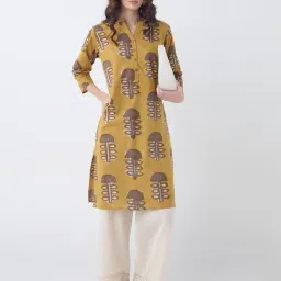 Utsa by Westside Mustard Mushroom Design Cotton Straight Kurta-picture-9