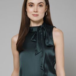 PURYS WORKSPACE Tie-Up Neck Satin Top-image-57