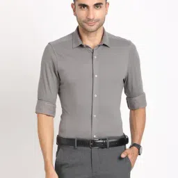 Turtle Grey Knitted Slim Fit Printed Shirt-image-75