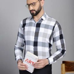 Indian Needle Black Regular Fit Check Cotton Shirt-picture-28