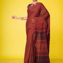 Unnati Silks Brown Cotton Printed Saree With Unstitched Blouse-image-44