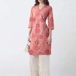 Utsa by Westside Coral Foliage Pattern Cotton Straight Kurta-picture-14