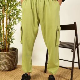 Thomas Scott Leaf Green Cotton Relaxed Fit Solid Trackpants-image-90