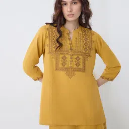 Utsa by Westside Mustard Embroidered Cotton Tunic-picture-15