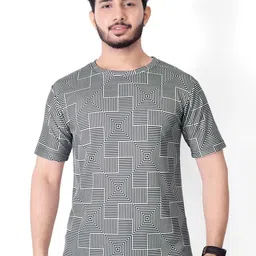 UD FABRIC Men Geometric Printed Short Sleeves Casual T-shirt-image-4