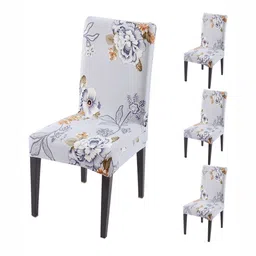 HOKIPO Set Of 4 Grey Printed Chair Covers-58