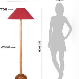 Devansh Red & Brown Cotton Coolie Shade Wood Base Floor Lamps-33
