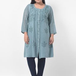 VELDRESS Women Green Embroidered Longline Top-24