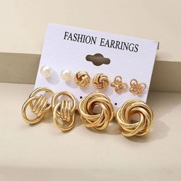 GOLDIWALA Set Of 5 Gold-Plated Pearls Beaded Circular Shape Studs-10