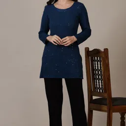 AURELIA Embroidered Sequinned Round Neck A-Line Kurti-17