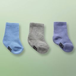 Ooka Baby Ankle Length Knitted Socks Branding Text Design Pack of 3 - Blue Grey-image-36