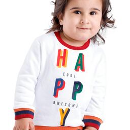 Babyoye Brushed Fleece 100% Cotton Knit Text Print Full Sleeves Pullover-White-image-93