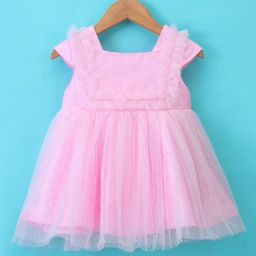Babyhug Cap Sleeves Mesh Party Frock - Pink-picture-27