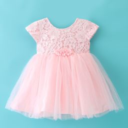 Babyhug Cap Sleeves Mesh Party Frock - Peach-image-66