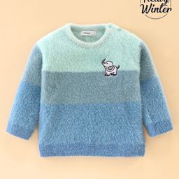 Babyoye Knitted Full Sleeves Sweater with Elephant Design - Blue-image-20