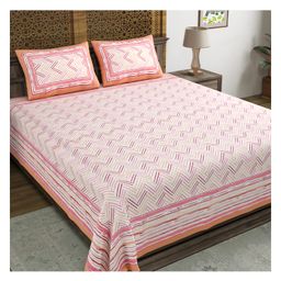Blocks Of India Hand Block Printed Cotton Super King Size Bedsheet Abstract Pink-7
