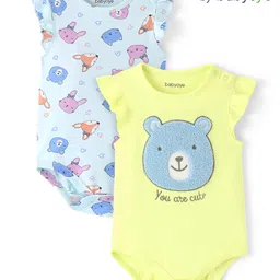 Babyoye 100% Cotton Interlock Sleeveless Onesies Animal Print Pack of 2 - Blue & Beige-picture-14