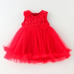 Mark & Mia Sleeveless Frock Style Party Onesie with Floral Corsage - Red-image-79