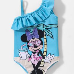 Babyhug Disney One Shoulder Sleeve V Cut  Swimsuit with Minnie Mouse Print - Blue-picture-12