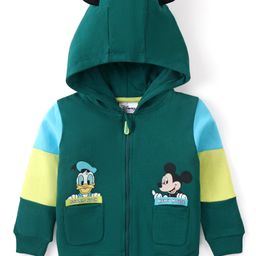 Babyhug Disney Full Sleeves Front Open Hooded Sweatshirt with Mickey Mouse and Friends Graphics & Patch Pocket Detailing- Green-image-81