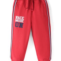 Babyhug Terry Knit Full Length Text Printed Lounge Pant - Red-image-83