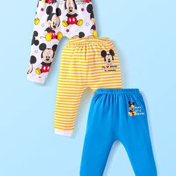 Babyhug Disney Interlock Knit Full Length Diaper Leggings With Mickie Mouse Graphics Pack of 3 - Blue Yellow & White-image-105