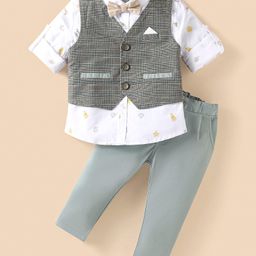 ToffyHouse Poplin Woven Full Sleeves Space Theme Printed 3 Piece Party Suit With Bow - White-picture-26