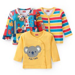 Babyhug 100% Cotton Knit Full Sleeves Striped & Koala Bear Printed Vests Pack of 3 - Red & Mustard-image-51
