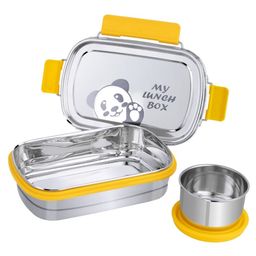 PddFalcon Stainless Steel Recta Munchy With Panda Print 100% Leakproof Lunch Box Yellow - 875 ml-17