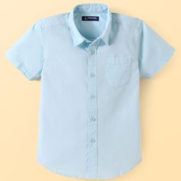 Pine Kids Cotton Woven Half Sleeves Solid Color Shirt - Light Blue-image-90