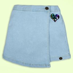 Kiddopanti Denim Over Lap With Heart Applique Detailed Shorts  - Blue-image-12