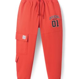 Pine Kids Knit Full Length Lounge Pant with Text Print & Cargo Pockets - Coral-image-89