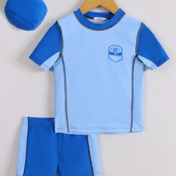 Mark & Mia Half Sleeves Two Piece Swimsuit With Swimming Cap - Blue-image-57