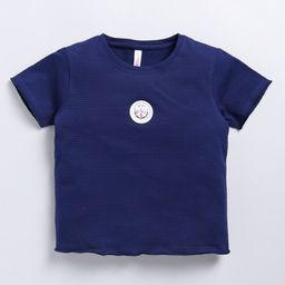giniekids Cotton Half Sleeves Bow Patch Detailed Top - Navy Blue-image-101