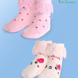 Babyoye Cotton Bamboo Knit Socks Polka Dot Design with Lace Pack of 2 - Pink-image-83