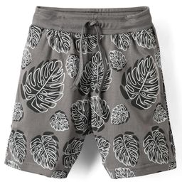 Evimo Single Jersey Knit Knee Length Shorts With Leaf Print - Light Grey-image-73