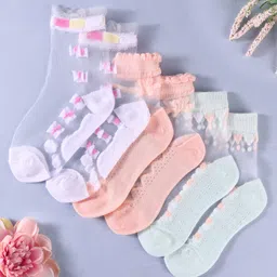 KIDLINGSS Pack Of 3 Net Bow Designed Socks - Multi Colour-picture-5
