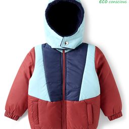 Babyoye Woven Full Sleeves Colour Block Front Open Hooded Padded Jacket - Multi Colour-picture-37