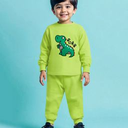Trampoline Terry Loop Full Sleeves Dinosaur Printed Tee With Joggers Set - Green-picture-0