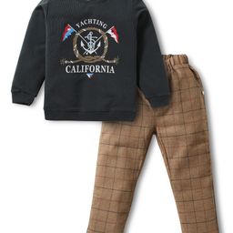 CUCUMBER Cotton Knit Full Sleeves T-Shirt & Lounge Pant Set With Nautical Print - Black-image-87